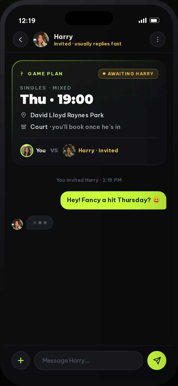 Rally chat with the game plan pinned above the messages